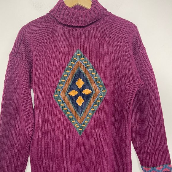 Vintage Pasta Ramie Cotton Aztec Knit Sweater Multicolor Size M Chunky 3D - Picture 13 of 16